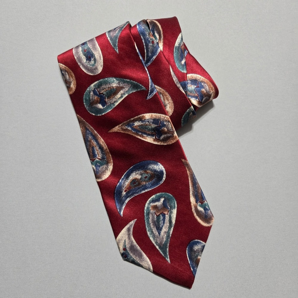 Cambridge Classics Paisley Italian Silk Necktie Red Blue Gold 3.5x68